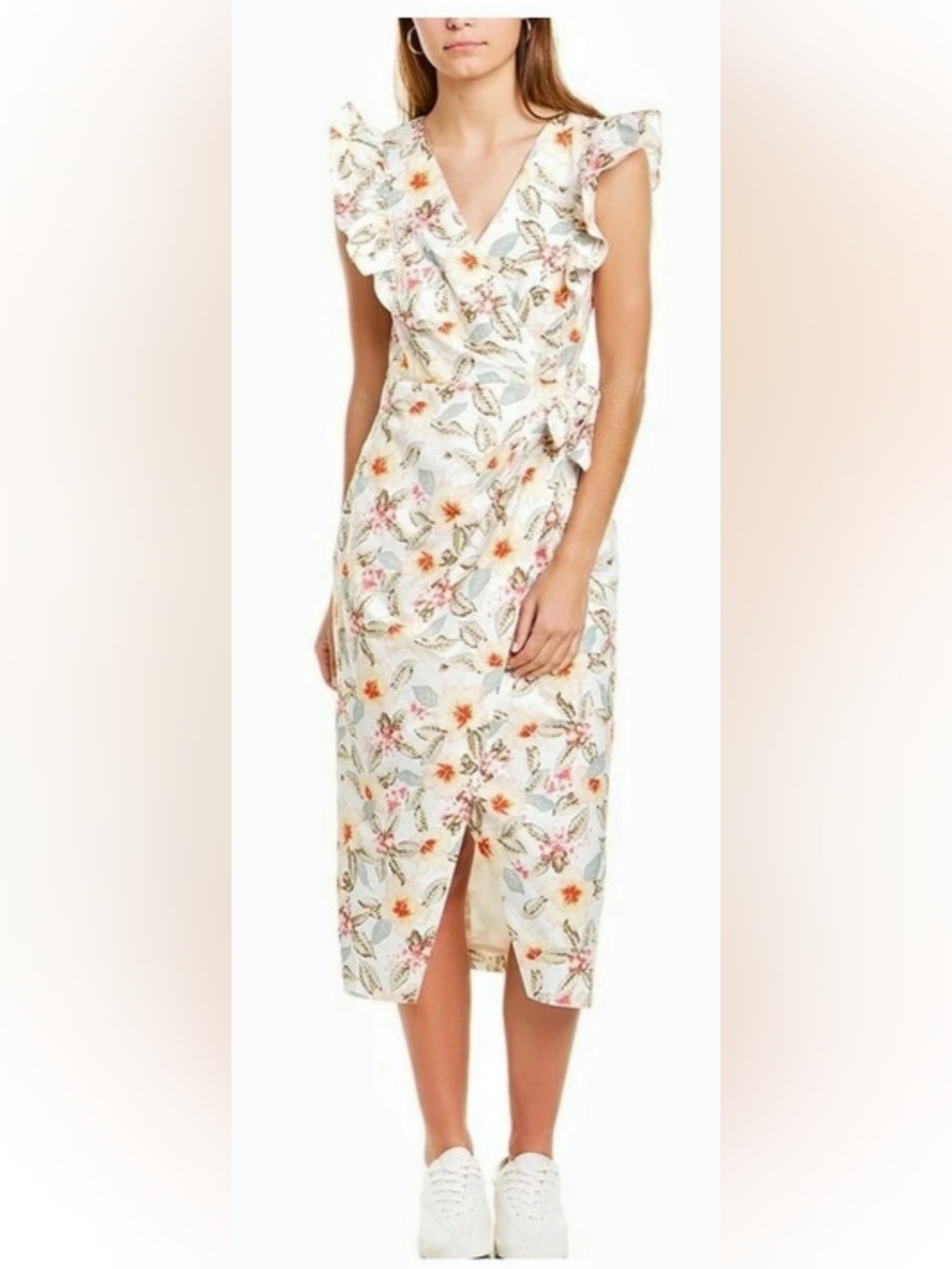 Rebecca Taylor Linen Kamea Fleur Wrap Dress with Ruffles Size 4